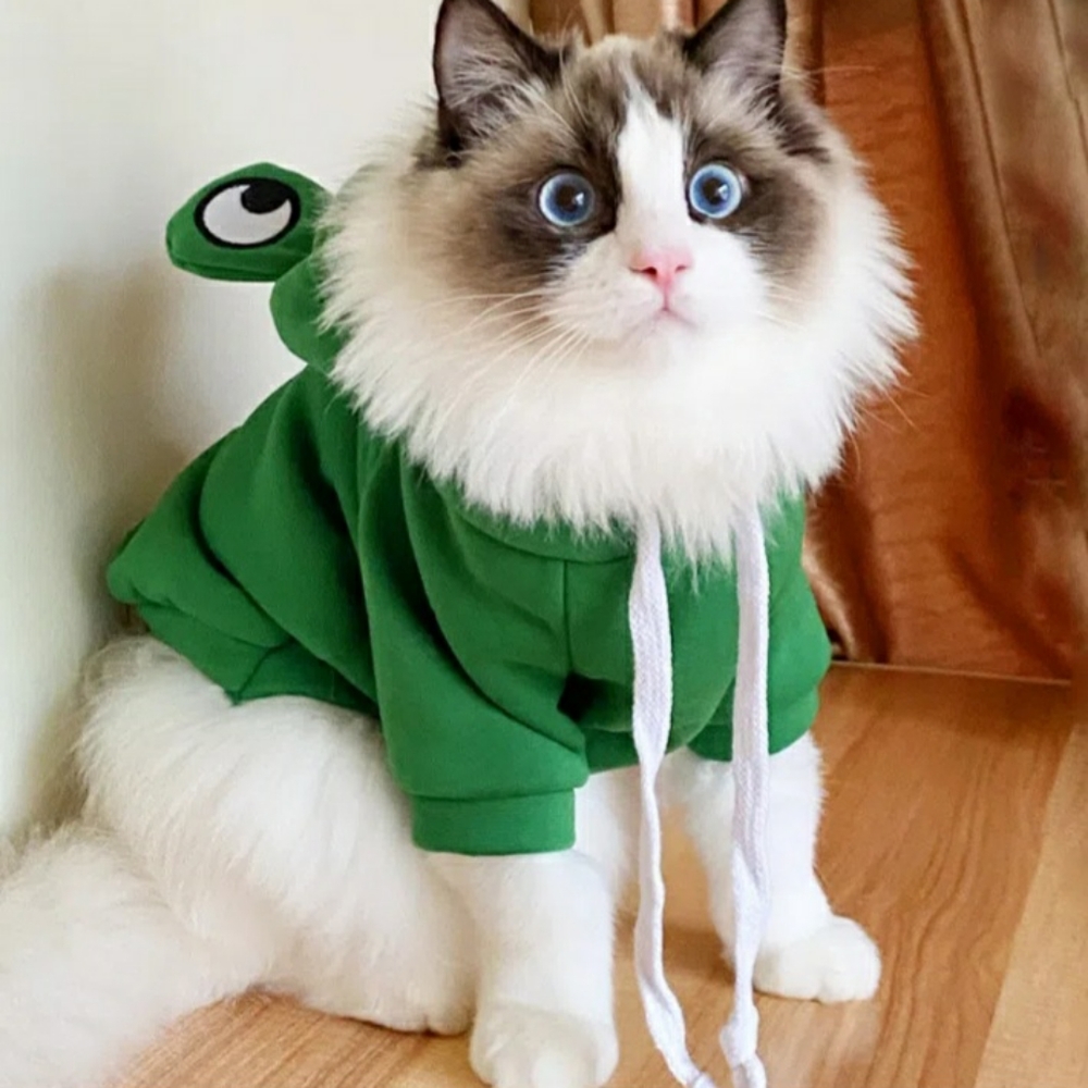 Pet Hoodie For S/M Dogs or Cat Frog Warm Jacket With Hat For Cold Weather